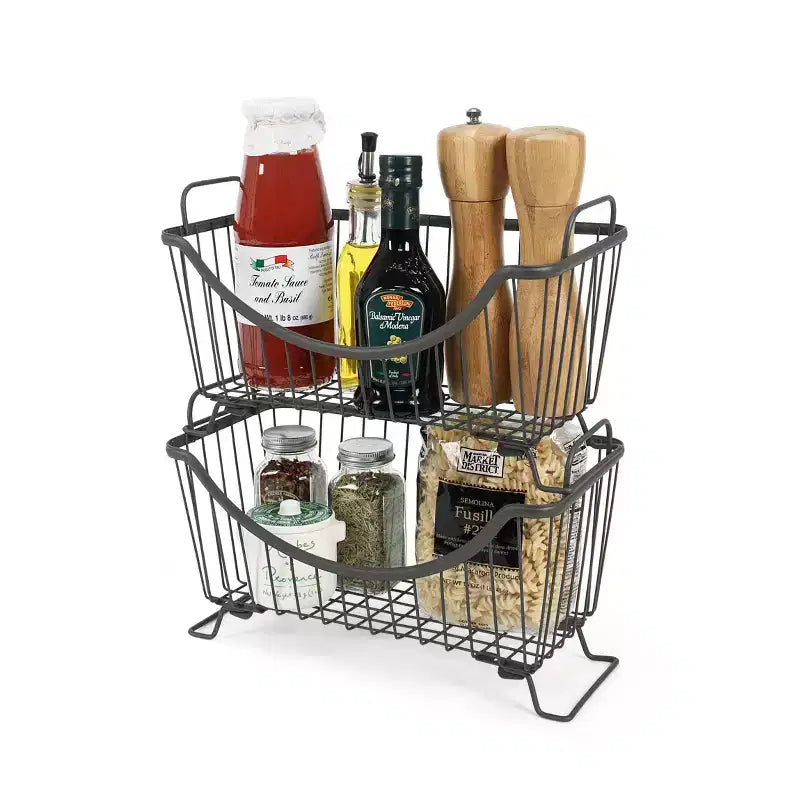 Silver Steel Stackable Storage Basket, Small