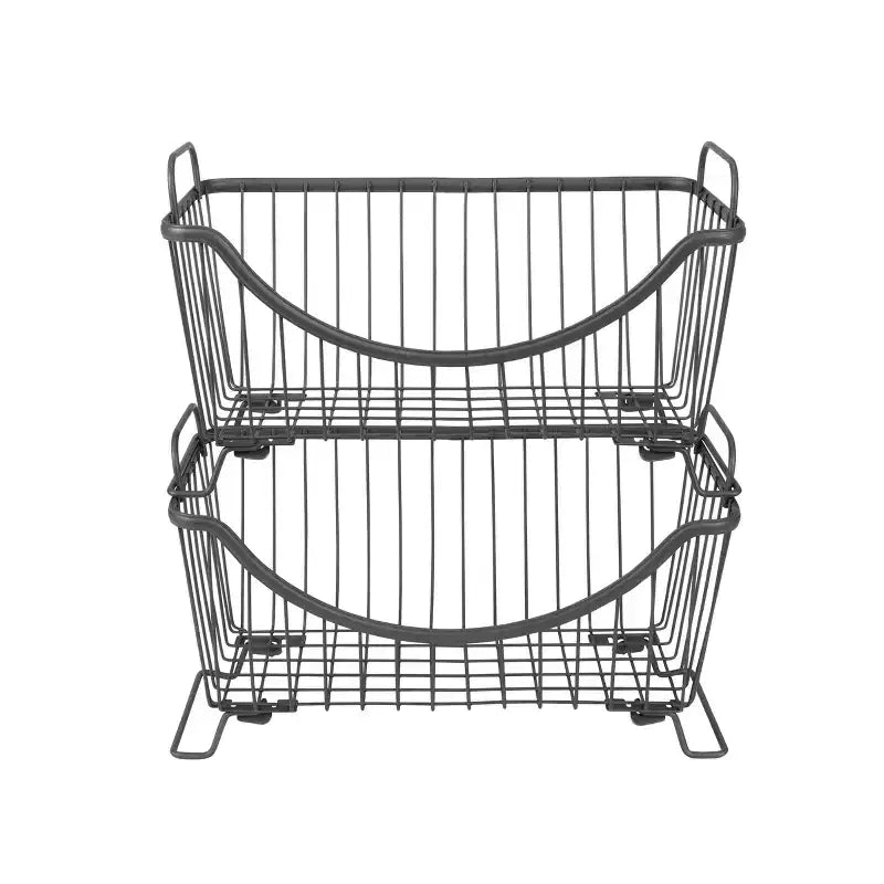 Silver Steel Stackable Storage Basket, Small