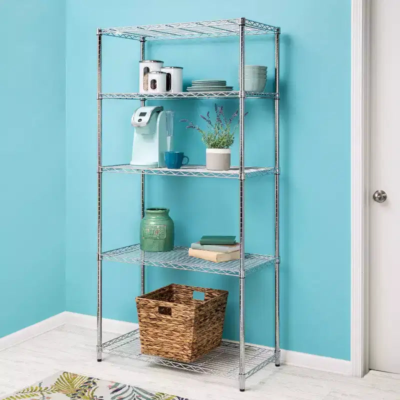 Honey-Can-Do 18" x 36" x 72" 5 Ripiani Organizzatore Cromato: Scaffalatura in Filo, Acciaio, Capacità 158 kg, Stoccaggio Universale