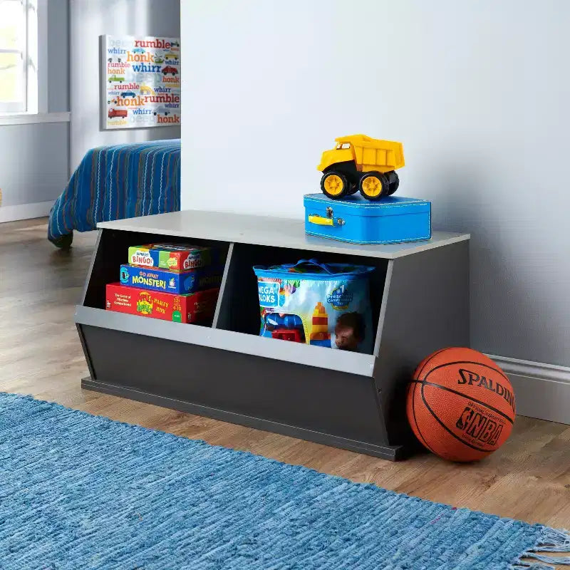Badger Basket Cubby portagiochi impilabile a 2 scomparti in laminato MDF effetto legno carbone/grigio con retro chiuso, 3+ anni