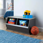 Badger Basket Cubby portagiochi impilabile a 2 scomparti in laminato MDF effetto legno carbone/grigio con retro chiuso, 3+ anni