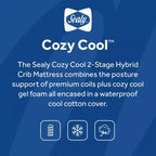 Materasso per culla e lettino 2 in 1 Sealy Cozy Cool Hybrid: rigido, in gel espanso, ipoallergenico, spessore 14,6 cm