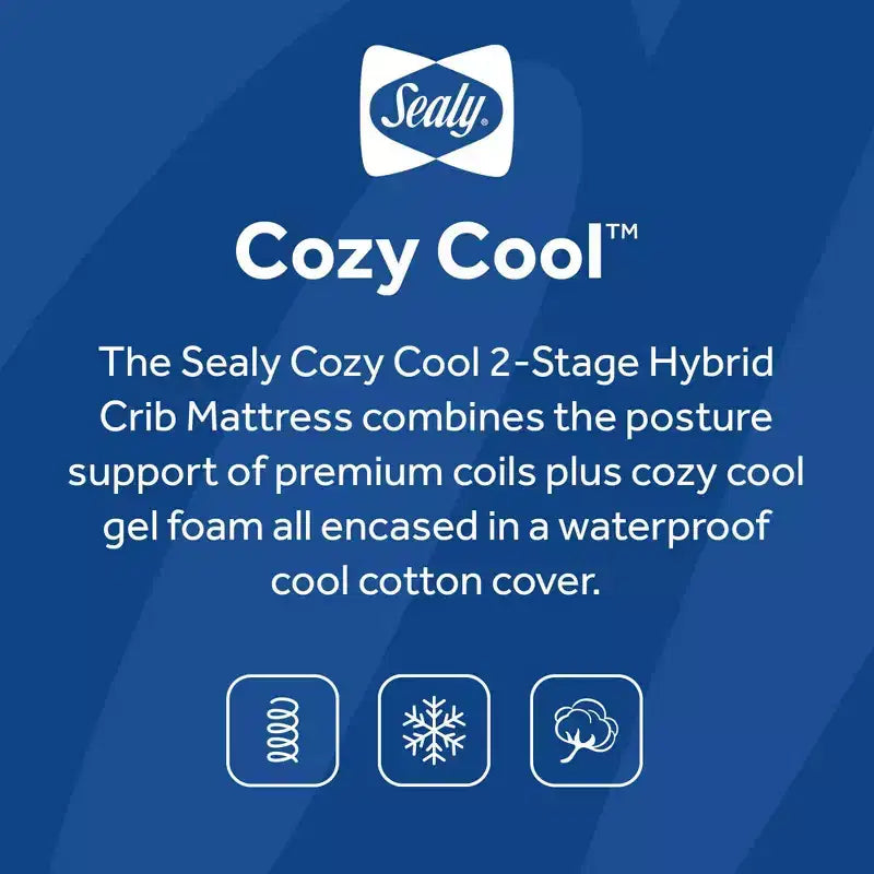 Materasso per culla e lettino 2 in 1 Sealy Cozy Cool Hybrid: rigido, in gel espanso, ipoallergenico, spessore 14,6 cm