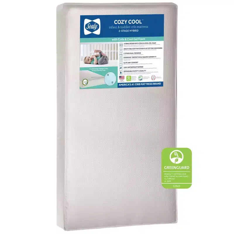 Materasso per culla e lettino 2 in 1 Sealy Cozy Cool Hybrid: rigido, in gel espanso, ipoallergenico, spessore 14,6 cm
