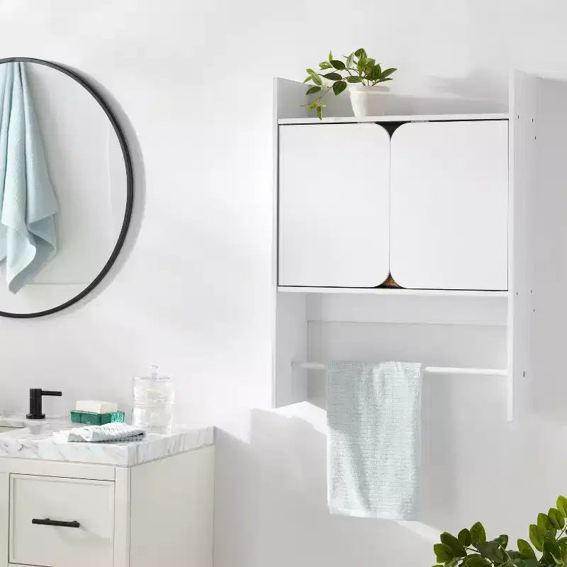 White Bathroom Wall Cabinet with Swing Doors, 60 × 80 cm