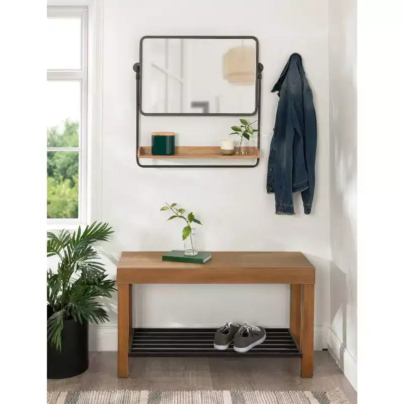 Specchio da parete decorativo Rheeves 66 x 66 cm con mensola Marrone/Nero rustico - Kate & Laurel All Things Decor