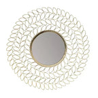 Brewster Damon Leaf Wall Mirror Gold: 71.1 cm Round, Modern Style, Metal Frame, No Assembly Required