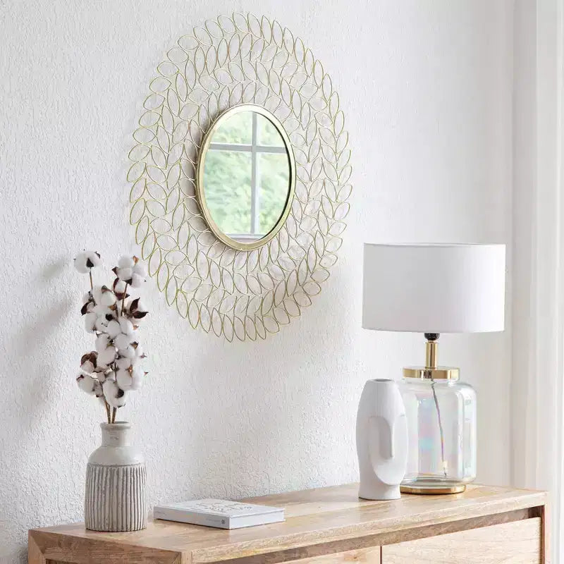 Gold Leaf Round Wall Mirror, 71.1 cm