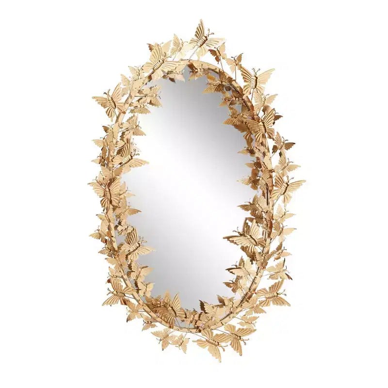 Specchio da parete farfalla Glam Metal oro - Olivia & May: Struttura in ferro, forma rotonda, nessun montaggio richiesto