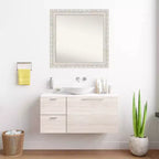 Square Wood Wall Mirror with Distressed Cream Frame, 81.3 × 81.3 cm