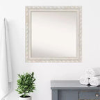 Square Wood Wall Mirror with Distressed Cream Frame, 81.3 × 81.3 cm