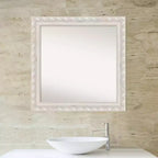 Square Wood Wall Mirror with Distressed Cream Frame, 81.3 × 81.3 cm