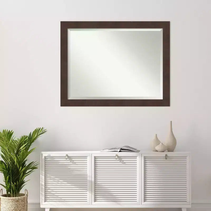 Amanti Art 45" x 35" Specchio da Parete con Cornice Wildwood Marrone: Vetro Moderno Smussato, Nessun Montaggio Richiesto