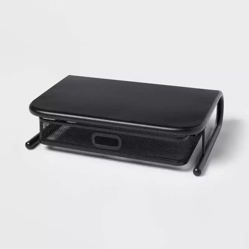 Mesh Monitor Stand with Drawer Black - Brightroom™: Metal Monitor Riser, Desk Accessories, No Assembly Required