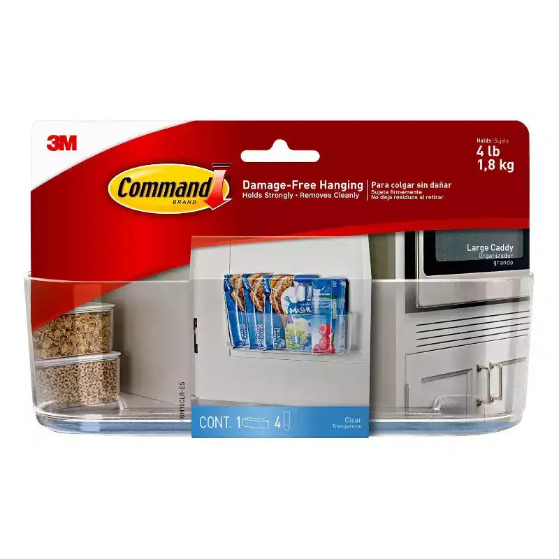 Command Large Sized Caddy with Strips: Clear Plastic Wall Organizer, Universal Storage, Command Strip Shelf, 4lb Capacity