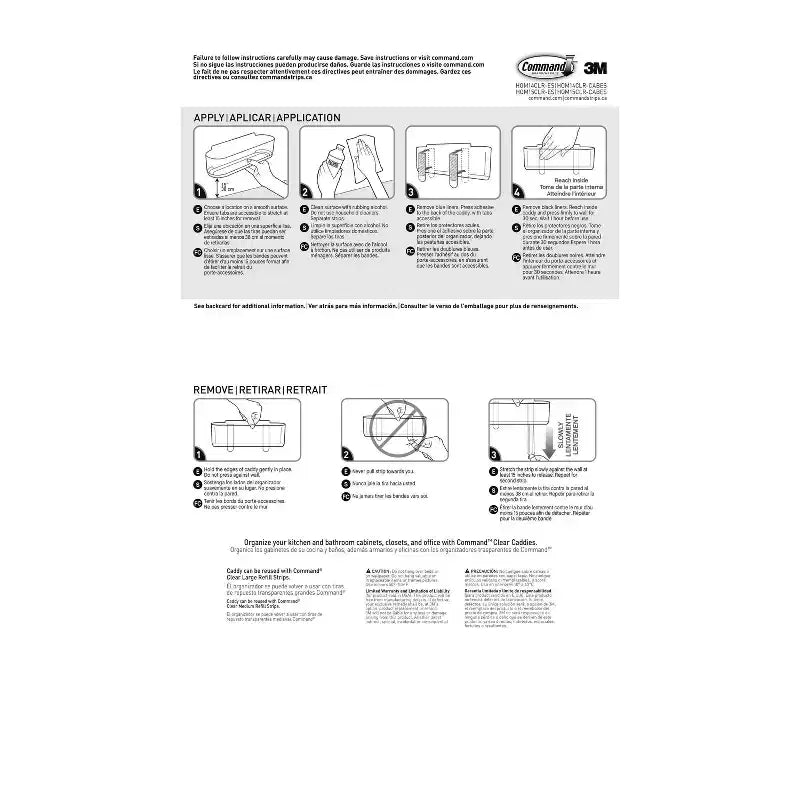 Caddy Grande con Strisce Command: Organizer da Parete in Plastica Trasparente, Organizzazione Universale, Mensola con Strisce Command, Capacità 1.8 kg