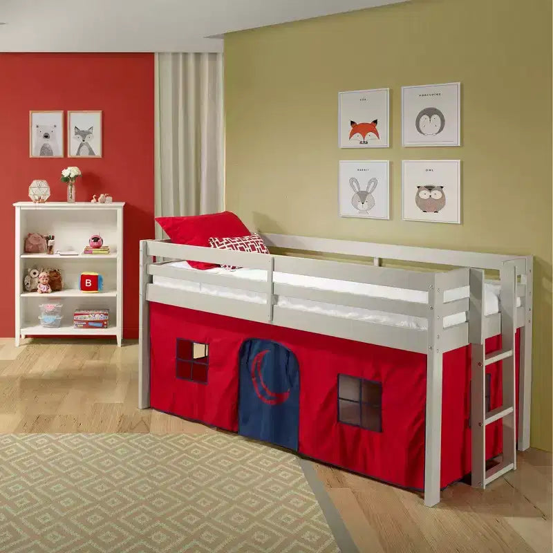 Letto a soppalco singolo Jasper Junior Kids' di Alaterre Furniture, struttura grigio tortora e tenda da gioco rossa/blu