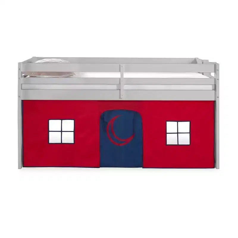 Letto a soppalco singolo Jasper Junior Kids' di Alaterre Furniture, struttura grigio tortora e tenda da gioco rossa/blu