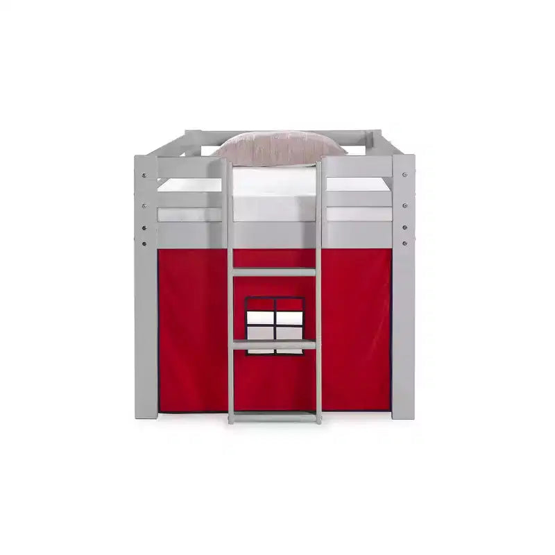 Letto a soppalco singolo Jasper Junior Kids' di Alaterre Furniture, struttura grigio tortora e tenda da gioco rossa/blu