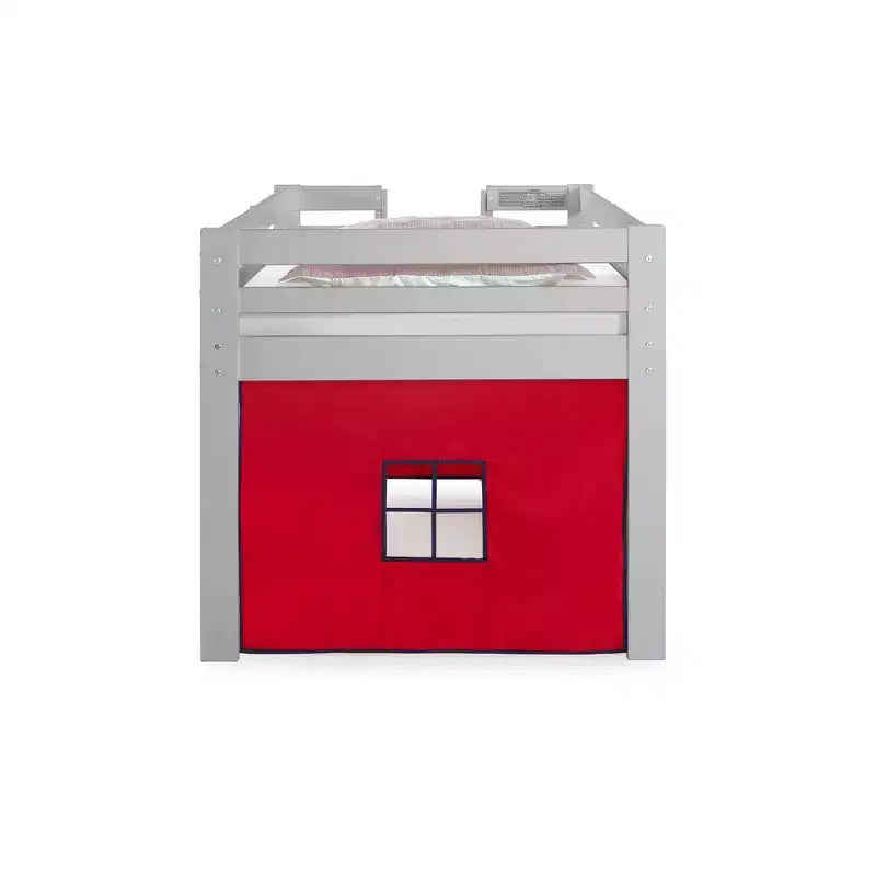 Letto a soppalco singolo Jasper Junior Kids' di Alaterre Furniture, struttura grigio tortora e tenda da gioco rossa/blu