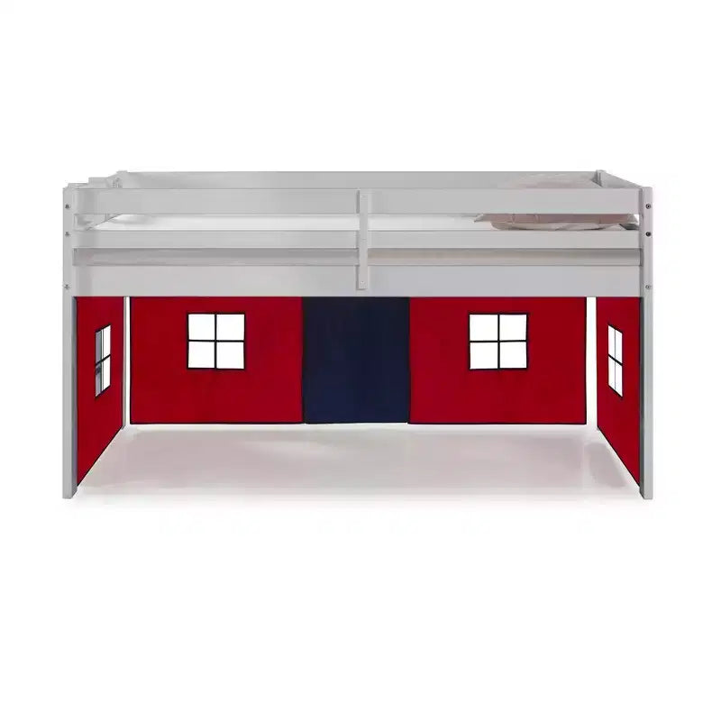 Letto a soppalco singolo Jasper Junior Kids' di Alaterre Furniture, struttura grigio tortora e tenda da gioco rossa/blu