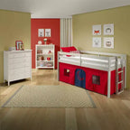 Letto a soppalco singolo Jasper Junior Kids' di Alaterre Furniture, struttura grigio tortora e tenda da gioco rossa/blu