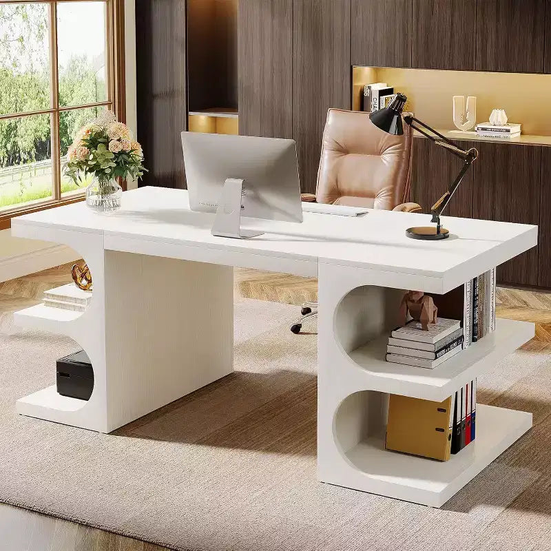 Wood Executive Desk for Home Office, 157.5 cm, with 3 Storage Shelves