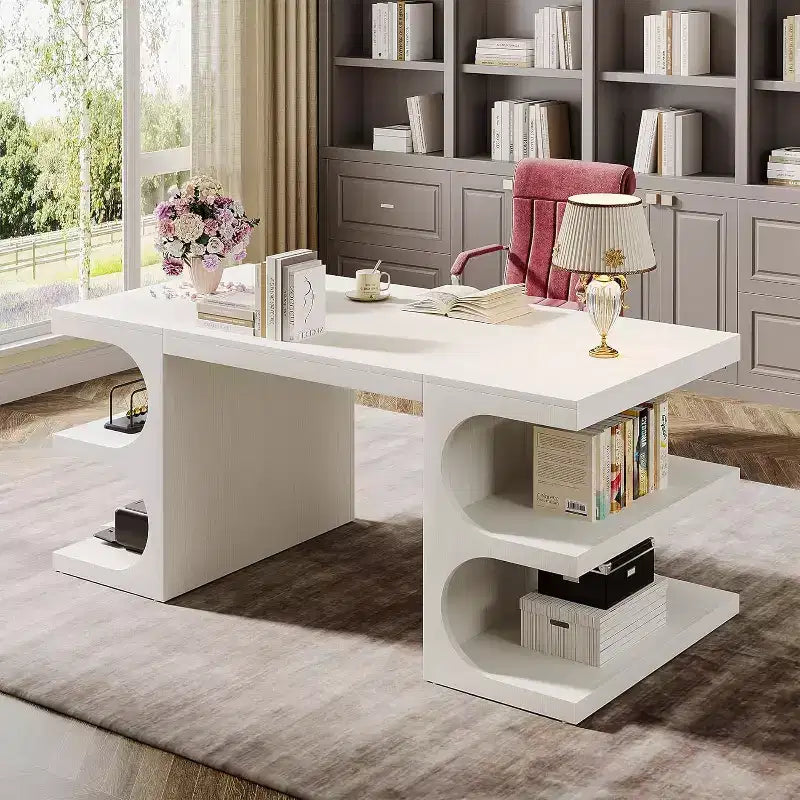 Wood Executive Desk for Home Office, 157.5 cm, with 3 Storage Shelves