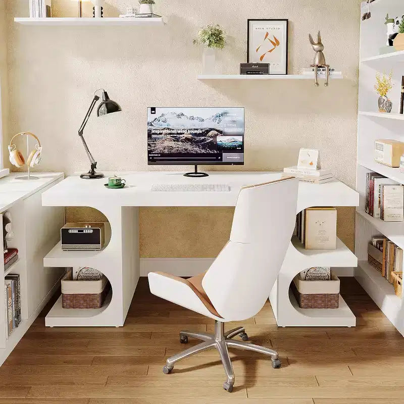 Wood Executive Desk for Home Office, 157.5 cm, with 3 Storage Shelves