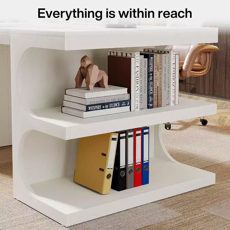 Wood Executive Desk for Home Office, 157.5 cm, with 3 Storage Shelves