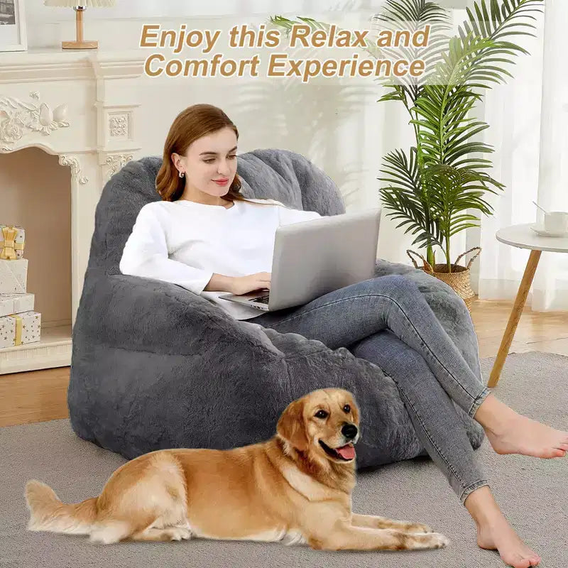 Giant Faux Fur Bean Bag Chair for Adults with Handle
