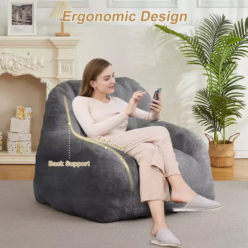 Giant Faux Fur Bean Bag Chair for Adults with Handle