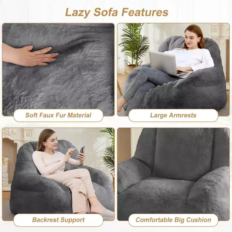 Giant Faux Fur Bean Bag Chair for Adults with Handle