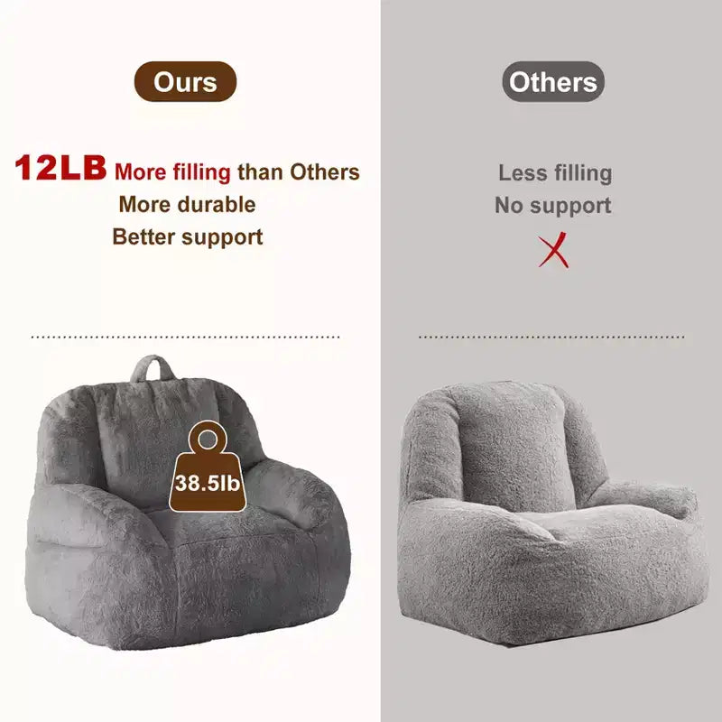 Giant Faux Fur Bean Bag Chair for Adults with Handle