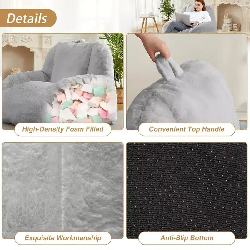 Giant Faux Fur Bean Bag Chair for Adults with Handle