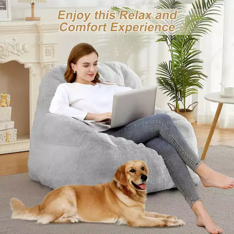 Giant Faux Fur Bean Bag Chair for Adults with Handle