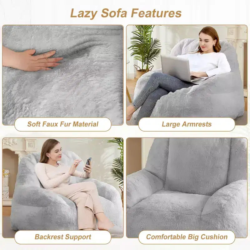 Giant Faux Fur Bean Bag Chair for Adults with Handle