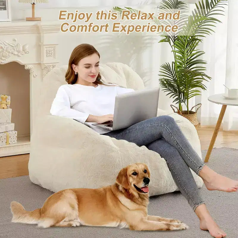 Giant Faux Fur Bean Bag Chair for Adults with Handle