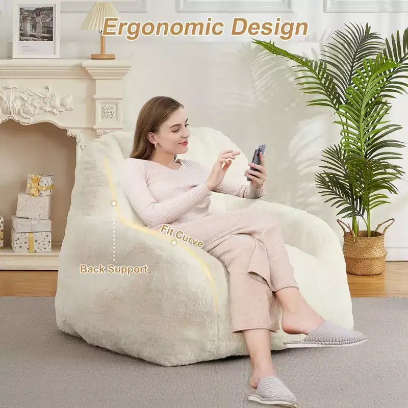Giant Faux Fur Bean Bag Chair for Adults with Handle