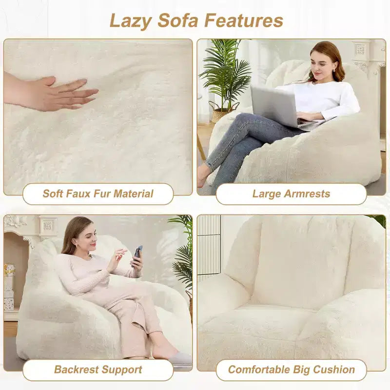 Giant Faux Fur Bean Bag Chair for Adults with Handle