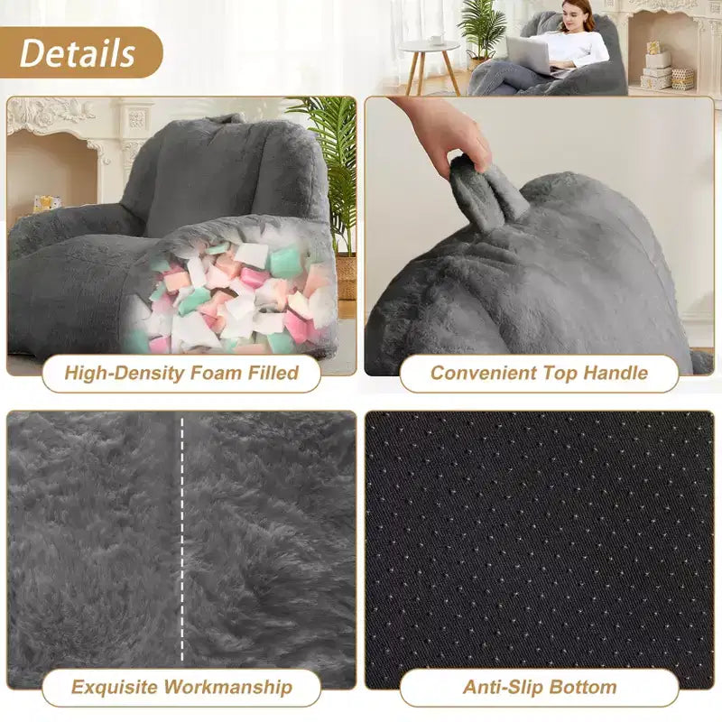 Giant Faux Fur Bean Bag Chair for Adults with Handle