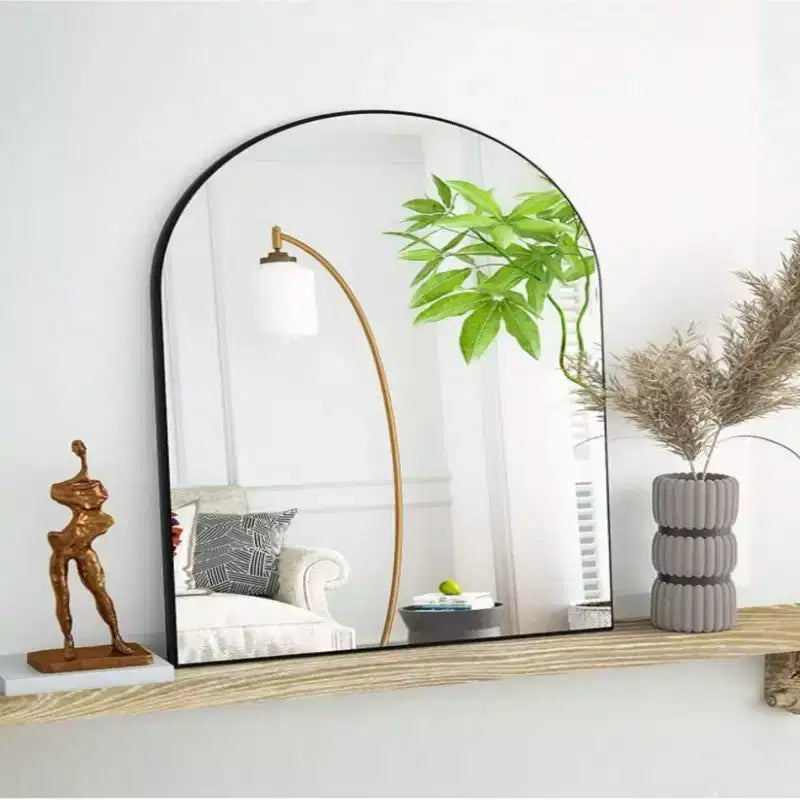 Black and Gold Arched Metal Wall Mirror, 66 × 96.5 cm