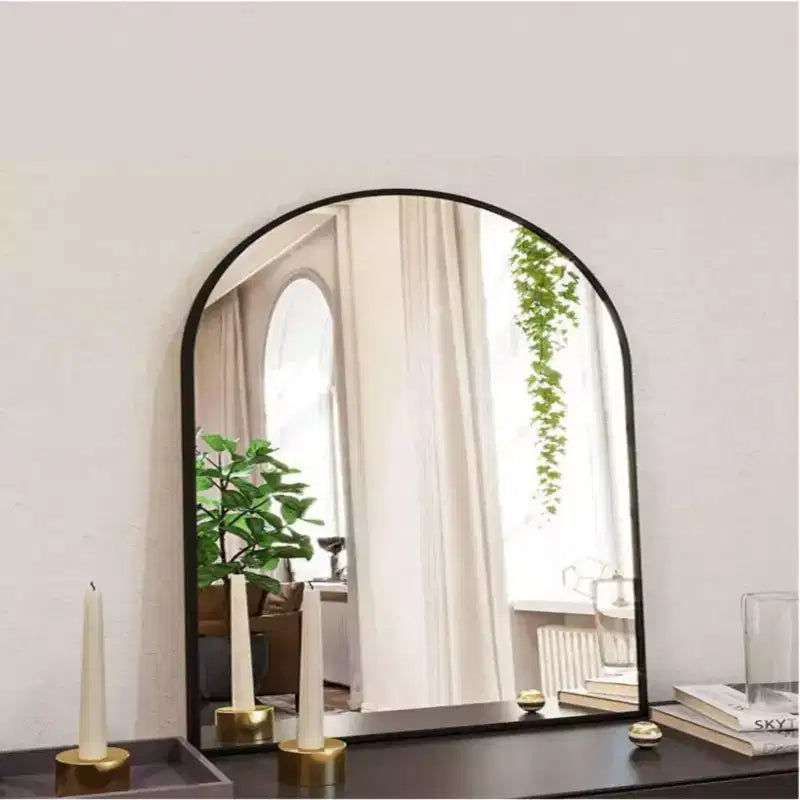 Black and Gold Arched Metal Wall Mirror, 66 × 96.5 cm