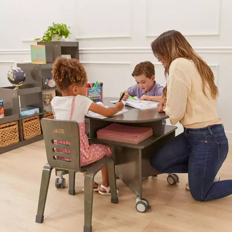 Mobile Oval Collaboration Table with 4 Storage Compartments and Locking Casters