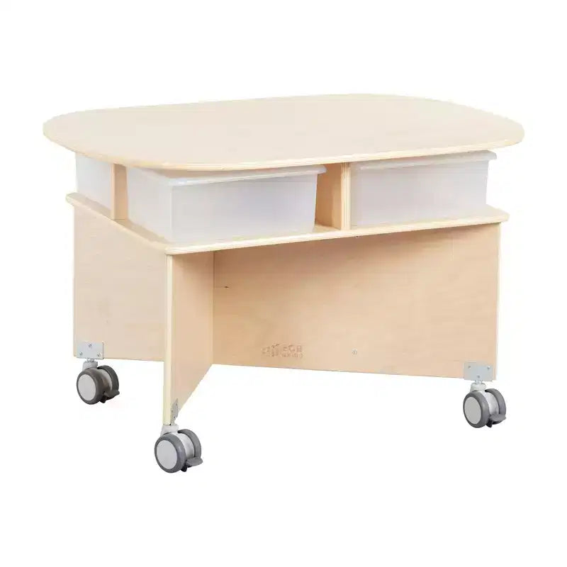 Mobile Oval Collaboration Table with 4 Storage Compartments and Locking Casters