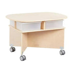 Mobile Oval Collaboration Table with 4 Storage Compartments and Locking Casters