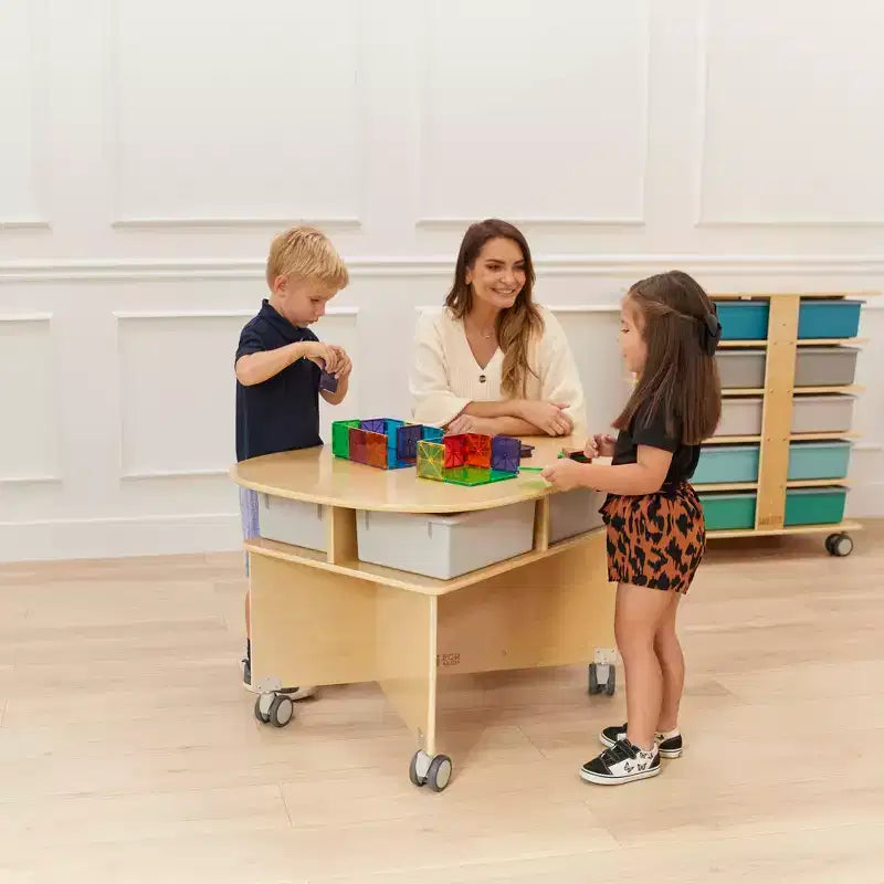 Mobile Oval Collaboration Table with 4 Storage Compartments and Locking Casters