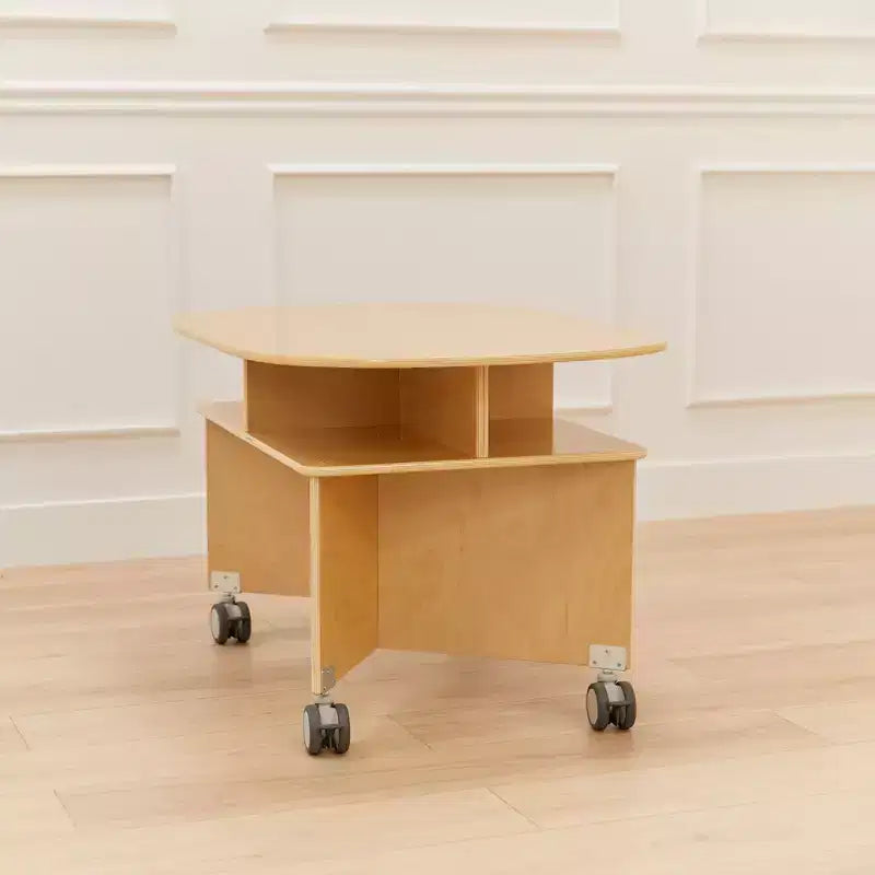 Mobile Oval Collaboration Table with 4 Storage Compartments and Locking Casters