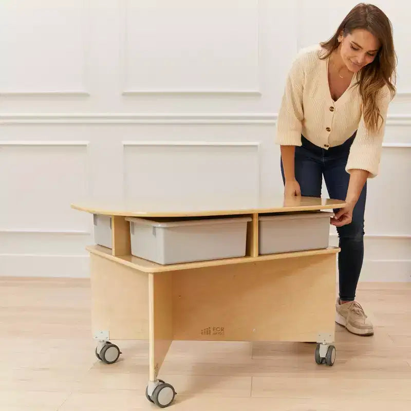 Mobile Oval Collaboration Table with 4 Storage Compartments and Locking Casters