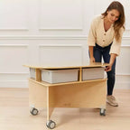 Mobile Oval Collaboration Table with 4 Storage Compartments and Locking Casters